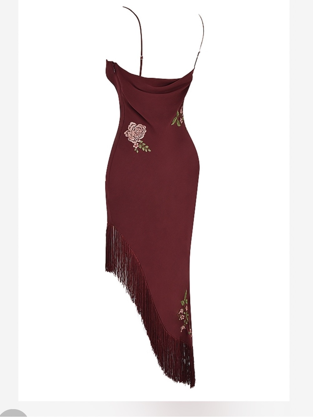 HOUSE OF CB Eloisa Asymmetric Midi Slipdress Spaghetti Strap Floral Fringe SZ S - Picture 8 of 8